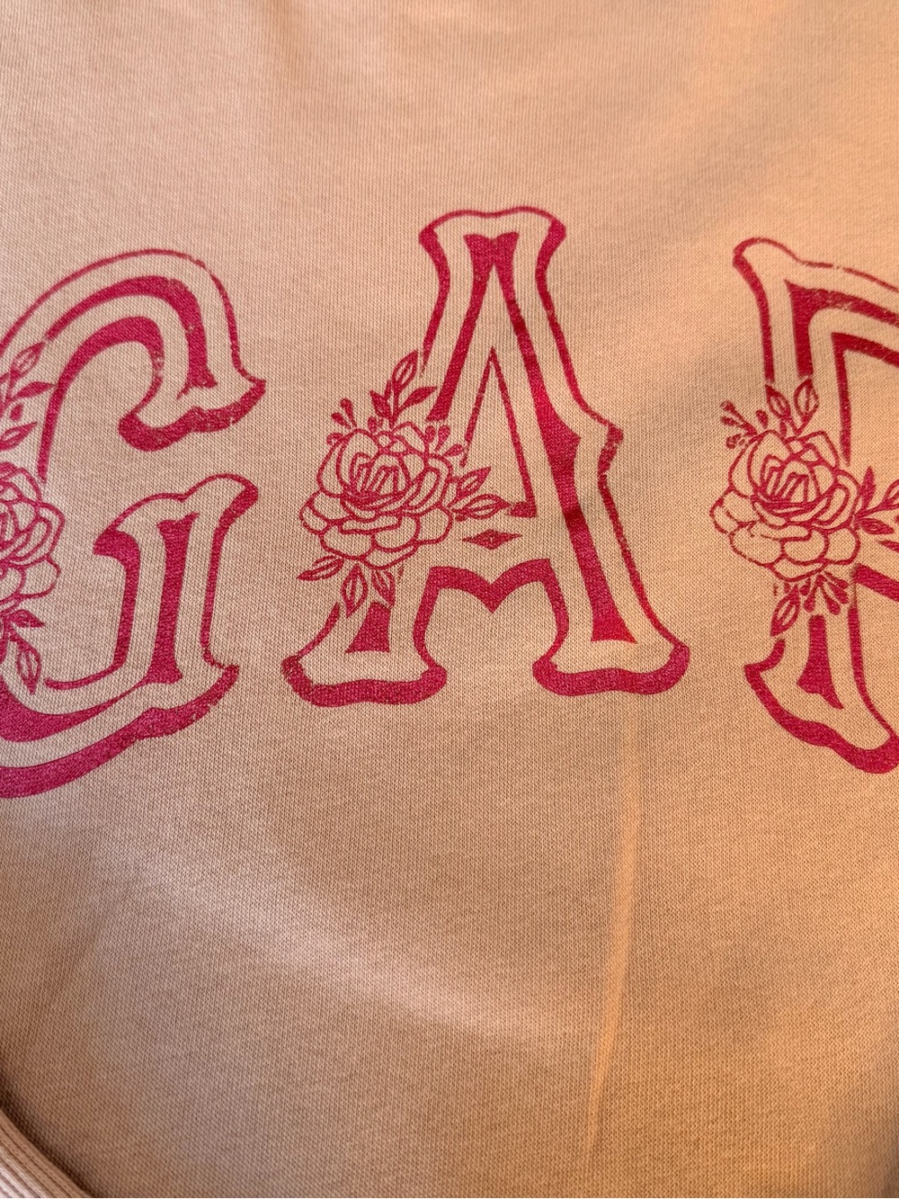 GAP Women’s Size Large L Peach Pink Floral Print Crewneck Sweatshirt Logo